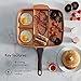 VonShef Grill Pan Non Stick Aluminum, Divided Section Pan Easy Clean Griddle With Copper Colored Interior and Stainless Steel Handle, Induction Hob Ready, 11