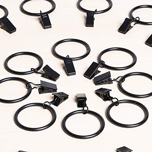 TripleLife Curtain Rings with Clips Strong Metal Decorative Drapery Window Curtain Ring Clips Rustproof Vintage 1 inch Interior Diameter Black Set of 20 (Black) - Thumbnail 2