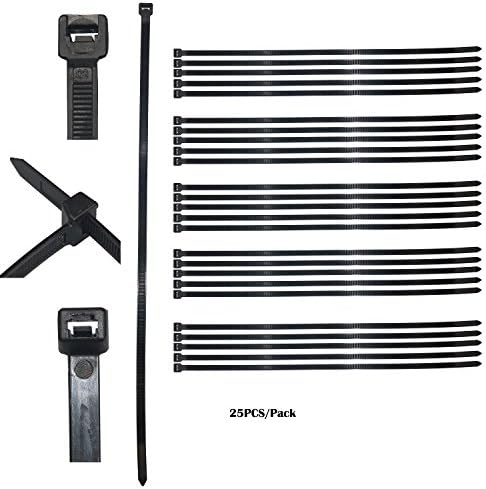 EZSTGadget Heavy Duty Nylon Zip Self Locking Fasten Cable Ties 16Inch 25PCS Pack Ultra Strong 120LBS 0.283Inch Width Wire Wraps Black for Home Office Garden Garage and Workshop UV Resistant