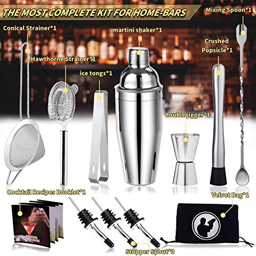 Cocktail-Shaker Set (15-teilig) Edelstahl Barkeeper-Kit mit 25 oz Martini-Shaker, Messbecher, Sieb, Bar-Mixer, Löffel… – Bild 3