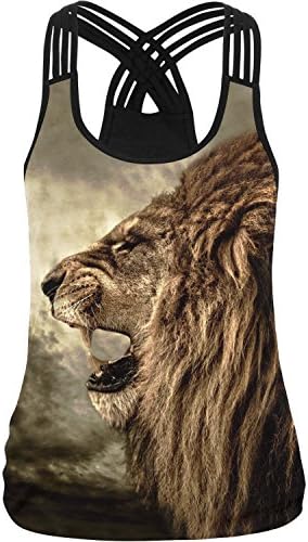 LeNG Lion Digital Printing Vests Fashion Casual Sports Strap Women's shirtsBAF018XL