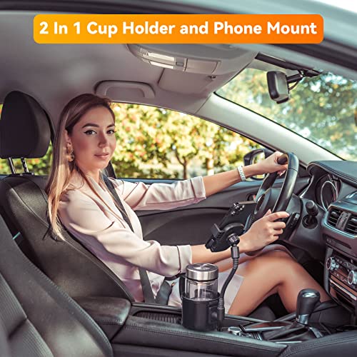 Cup Holder Expander for Car, 2 in 1 Multifunctional Car Phone Holder Mount Cup Holder, Auto Cup Holder Extender with Adjustable Base, 360° Rotation Car Cell Phone Holder Compatible with All Smartphone