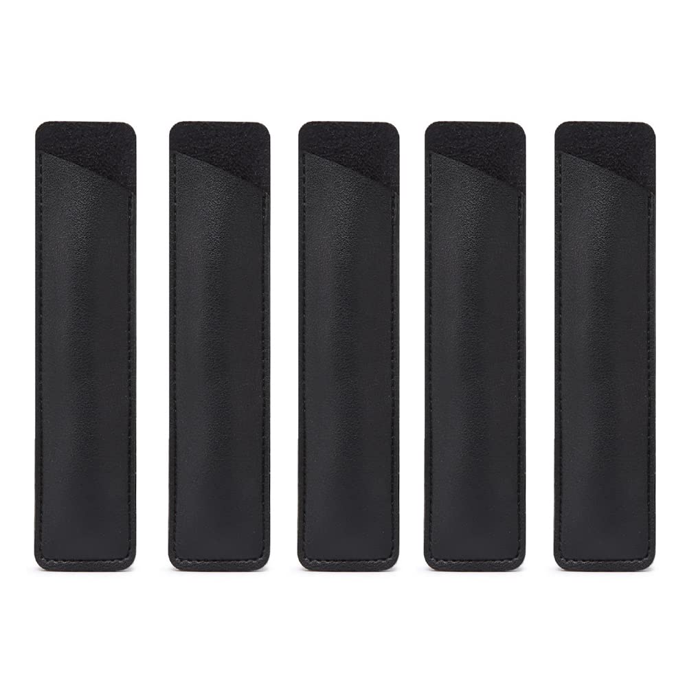 Set of 5 PU Leather Pen Case Holder for Single, Vintage Handmade Fountain Pen Pouch, Protective Sleeve Cover for Pencil, Ballpoint Pen (Black)