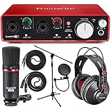 Focusrite Scarlett 2i2 Audio Interface Full Studio Bundle w/Pro Tools | First Software, Headphones, Microphone w/Cable, Pop Filter, Mic Stand, TS Instrument Cable