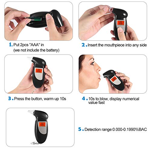 Breathalyzer, Portable Keychain Breath Alcohol Tester for Driver, Highly-Accurate Result Digital Battery Power with 5 Mini Mouthpieces