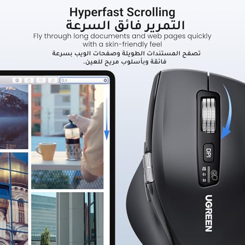 UGREEN Bluetooth5.4+2.4G Wireless Mouse, Ultra-Fast Scrolling, Ergonomic and Silent, 5000 dpi Mouse with 5 Buttons, for Office/Home/Study, Compatible with Windows, MacOS, iOS, Android, Linux