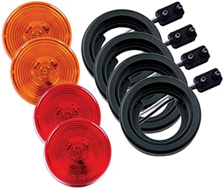 Leading Edge Lighting 2 Amber &amp;  2 Red LED 2" Round Clearance/Side Marker Light Kits with Light, Grommet &amp; Wire Pigtail Truck Trailer RV