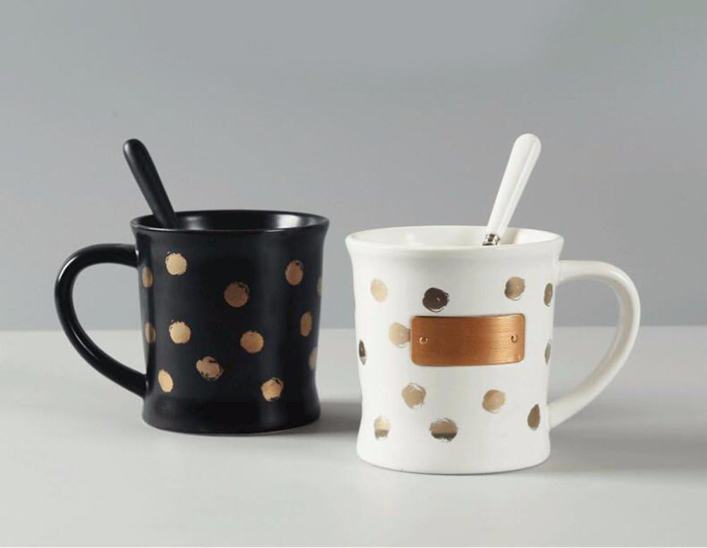 QPSSP Coffee Cup Classic Copper Badge Little Mug Ceramic Cup Cup Coffee Cup Cup 500Ml Black And White Couple Matte White Little Single Cup Exclusive Scoop,C