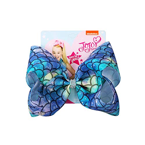 JoJo Siwa Bows, CREATESTAR 2 Pack Ribbon Hair Bows for Girls 8 Inch Large Hair Bow Alligator Clips Hair Accessories Mermaid Design Best Xmas Gift