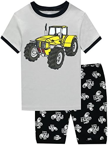HYY Kids Boy Pajama Short Sets 100% Cotton Summer Sleepwear Dinosaur size2T-12years (Farmcar-4T)