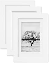 EGOFINE 6x4 White Wood Frames Set of 3 with Mat 5.5x3.5 Opening