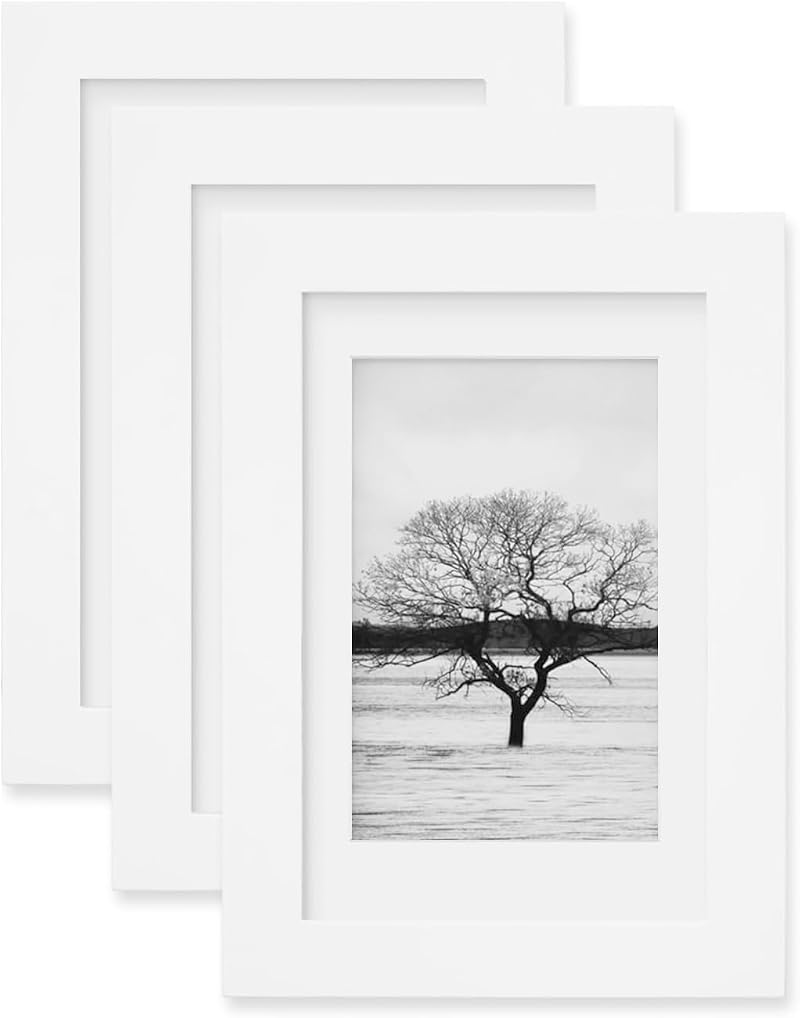 EGOFINE 6x4 White Wood Frames Set of 3 with Mat 5.5x3.5 Opening