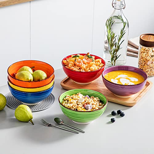 vancasso Bonita Cereal Bowls Set of 6, 27 oz/820 ml Ceramic Soup Bowls, Serving Bowls for Salad, Noodle, Porridge, Rice, Dishwasher & Microwave Safe, Warm Color