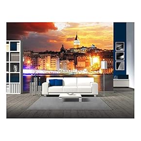 Istanbul at a Dramatic Sunset with Clouds - Removable Wall Mural | Self-Adhesive Large Wallpaper - 66x96 inches