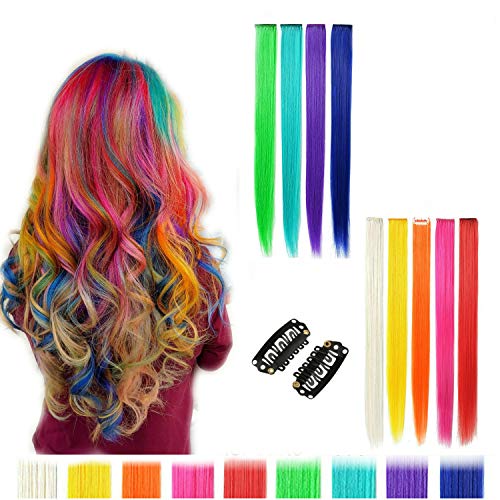 Amesun 18pcs 22inch Straight Colored Clip In On Synthetic Hair Extensions for Girls Party Multiple color (MUITIPLE)