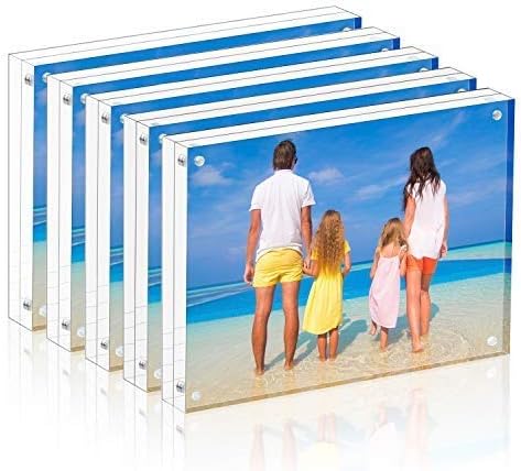 Photo Albums, Frames & Accessories - Meetu Acrylic Picture Frame 4x6,Clear Freestanding Double Sided 20mm Thickness Frameless Magnetic Photo Frames Desktop Display with Gift Box Package(5 Pack)