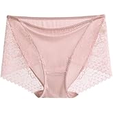 SilRiver Women's 100% Mulberry Silk Brief Panties,Lace Trim,Breathable Comfortable Hipster, Second Skin Underwear