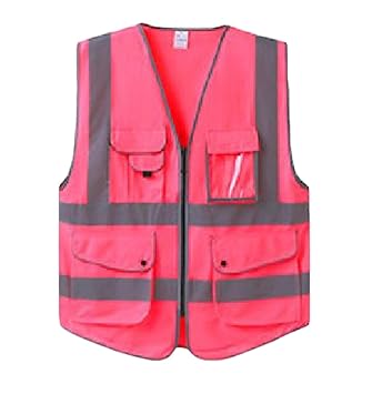 SK Studio Sicherheitswesten Hoch Sichtbarkeit Reflektierende Warnwesten mit Taschen und Reißverschluss für Auto/Motorrad Neon