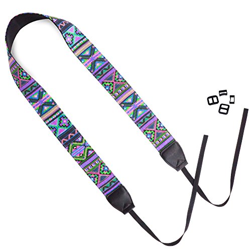 Wolven DSLR/SLR Camera Neck Shoulder Strap Belt Canvas Digital Camera Strap For Nikon Canon Samsung Pentax Sony Olympus Leica ETC (Purple Green)