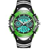 ELEOPTION Male Watches Waterproof With LED Digital Sports Digital Watch Dual Movt Calendar Chronograph And Rubber Band for Men Young Adult gifts (Green)