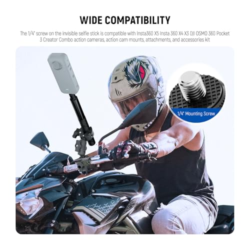 NEEWER BASICS Motorcycle Mount Accessories Kit, Invisible Selfie Stick, Bike Handlebar Mount, Compatible with Insta360 DJI OSMO 360 Pocket 3 Action Cam for POV Video Recording, GP-32