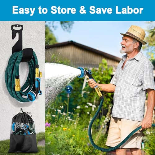 Garden Water Hose, Extendable Garden Hose with Brass Connector 3/4 Inch and 1/2 Inch, Garden Water Hose with 10 Functions Sprayer Nozzle, 30 m Rubber for Watering, Irrigation Hose (30 m)