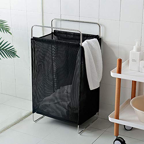 KINGBERWI Large Laundry Basket Woven Mesh Laundry Hamper, Storage Washing Bin Clothes Bag, Black