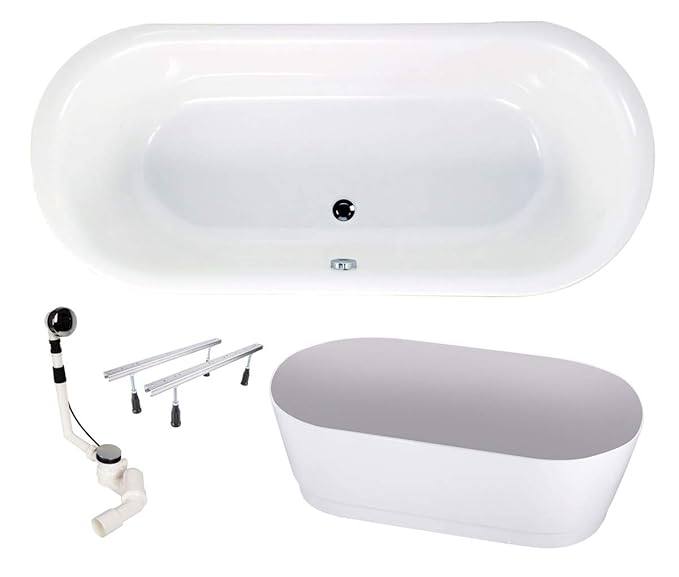 Calmwaters - Lavella - 180 x 80 cm große Freistehende Badewanne im Komplettset mit Schürze & Wannenfuß - 99000055