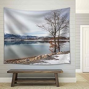 Lake Plastiras in The Winter, Thessaly, Greece - Fabric Wall Tapestry Home Decor - 51x60 inches