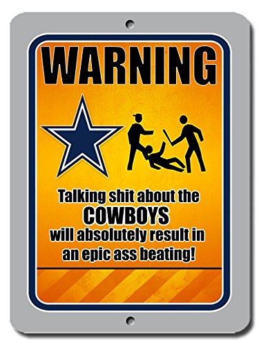 Funny Warning Football Cowboys 9x12 Aluminum Sign Wall Art