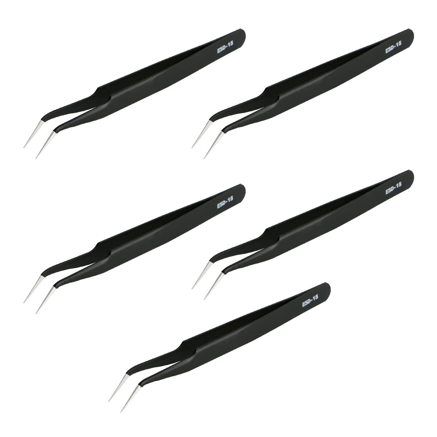 Aopin 5pcs ESD-15 in Bags Anti-Static Precision Tweezers, Anti-Static Multi-Function, Polished Edges Corners Suitable for Electronic Repair, Laboratory Operation, Jewelry Making Process, Black,