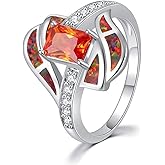 CiNily White Gold Plated Created Orange Fire Opal Rings Size 5-12