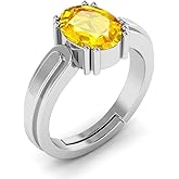 RRVGEM Natural Yellow SAPPHIRE RING 6.00 Carat Certified Handcrafted Finger Ring With Beautifull Stone pukhraj RING Silver Plated for Men and Women