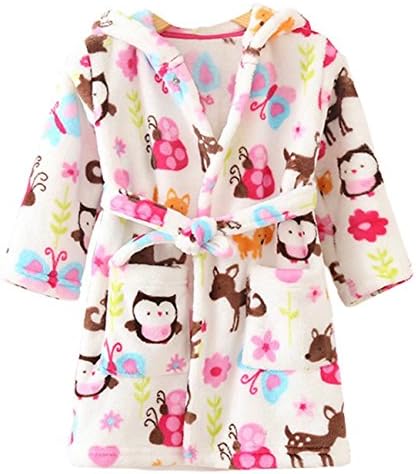 Betusline Unisex Kids Baby Boys Girls Plush Bath Robe Hoodie With Cute Owl,8 color,US 3T/Height(35.4"-39.4")