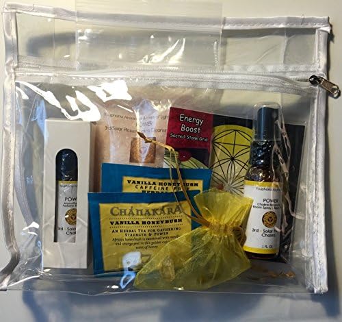 POWER, 3rd/Solar Plexus Chakra Healing Kit with Chakra Balancing Aromatherapy Products, Sacred Stone Grid, and Crystals by Youphoria Aromatics