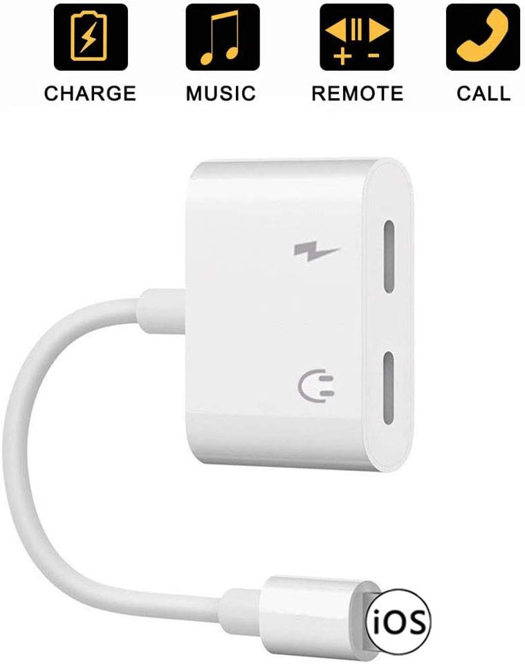 Headphone Adapter for iPhone AUX Audio Jack Dual Adaptor [Audio+Call+Volume Control] Dongle Splitter Earphone Adapter Headphone Converter for iPhone X/XS/XS Max/XR/11/11 Pro/8 Plus/8/7 Plus/7-White