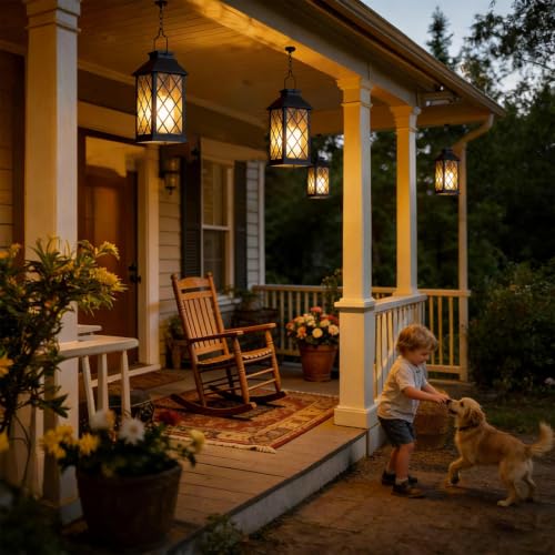 Joycome Solar Lanterns Outdoor 2 Pieces Solar Lamp Outdoor Garden with Flashing Candle, Waterproof Terrace Decoration, Solar Lantern for Garden, Table, Terrace, Fence, Tomb and Gifts – Black
