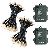 LOENDE Outdoor String Lights Christmas Lights Battery Operated String Lights 50 Led String Lights Mini Lights for Christmas Tree Wreath Garden Wedding Party, 18ft, Waterproof, Warm White, 2 Pack