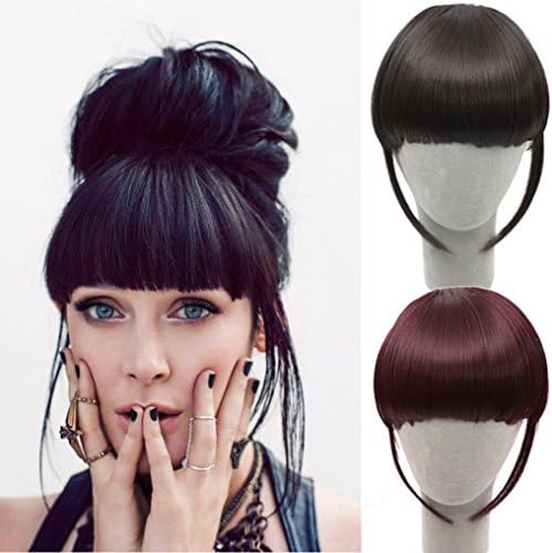 AOSI WIGClip In Hair Bangs Hairpiece Clip In Hair Extensions Heat Resistant Synthetic Fake Bangs (Black)