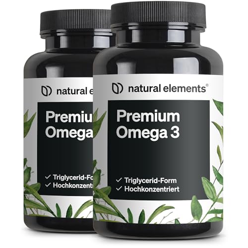 natural elements Premium Omega 3 (2er Set) – 2x 120 Kapseln – GoldenOmega® mit 80% Omega 3 Anteil – in Triglycerid-Form – Laborgeprüft, aus nachhaltig