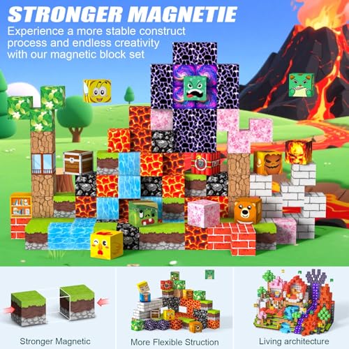 Magnetic Blocks Construction Kids 100 Pieces 2CM 3+ Magnetics, Set Magnetic Blocks Tiles Construction, Montessori Toys for Kids 4 5 6 7 8 9 10 11 12 Birthday Gifts for Girls