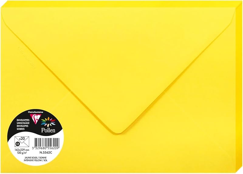 Clairefontaine 5562C Envelopes Pack 20 C5 16.2x22.9cm 120gsm Pollen Yellow