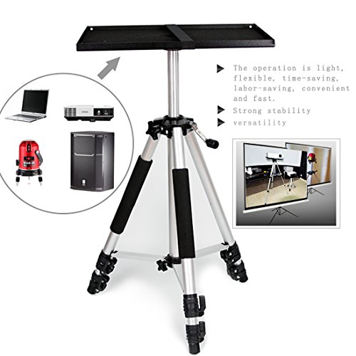 Drsn Universal Aluminum Tripod Projector Stand Laptop Tripod Stand Computer Laptop DJ Equipment Holder Mount Height Adjustable for Stage or Studio Use with Plate and Carrying Bag