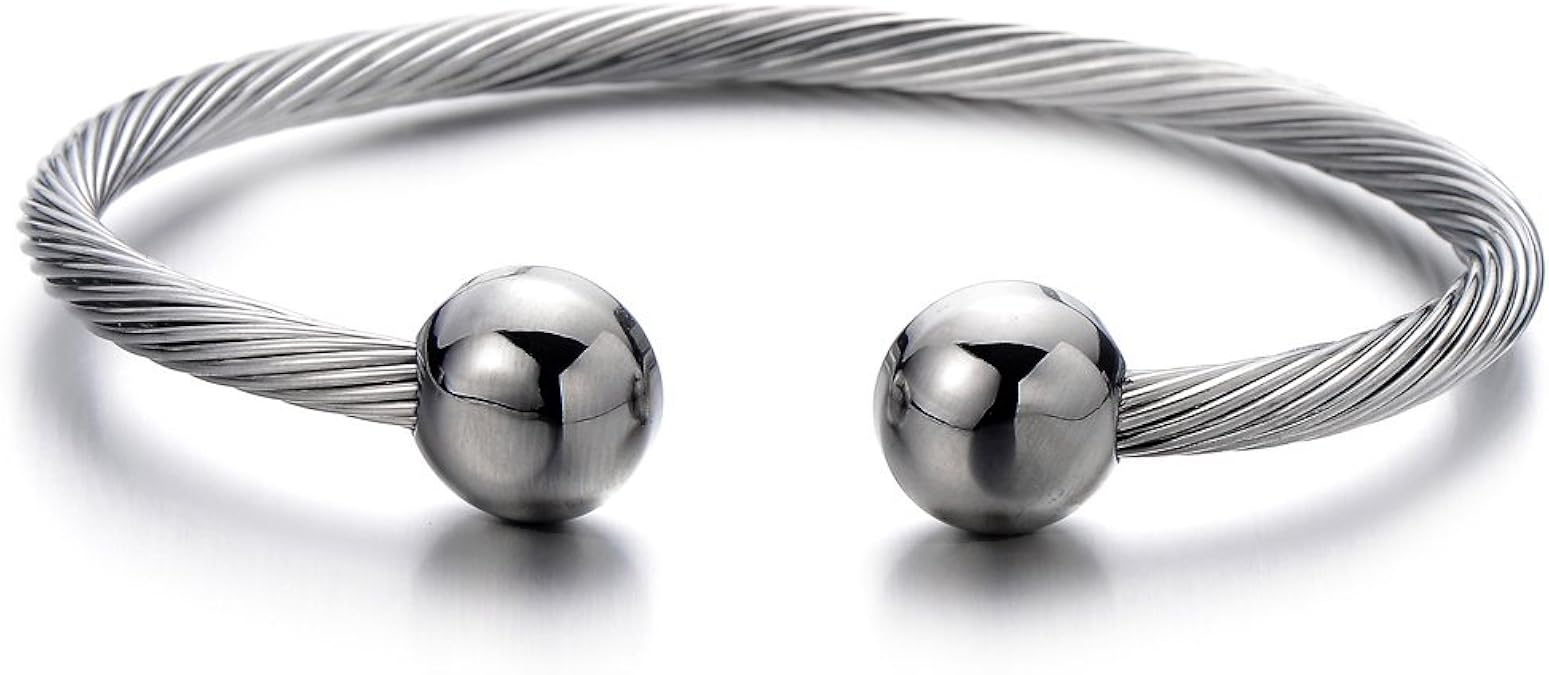 Elastic Adjustable Mens Stainless Steel Twisted Cable Bangle