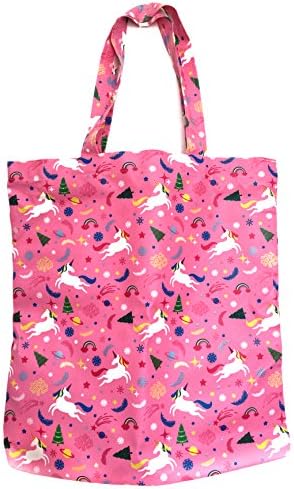 Adeley Cute Pink Medium 39 x 36 cm Unicorn Rainbow Reusable Waterproof Shoulder Handbag Tote Bag for Women Kids