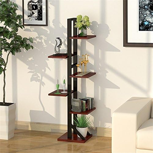 5 Tiers Stepped Flower Shelf Plant Stand, Wooden Flower Rack in Indoor Outdoor as Storage Rack for Flowers Plants, Black Metal Iron Flower Shelf in Garden Patio Balcony Living Room, Multi-layer Standing Rack Bonsai Display Stand Flower Pot Corner Shelf (44×30×130cm) ( Color : #2 )