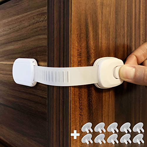 Cabinet Locks Child Safety Strap Locks (4+10 Pack) Adjustable Baby Locks for Cabinets, Fridge, Drawers, Dishwasher, Cupboard, Oven, No Drilling Needed