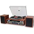 TechPlay Commander, 3 Speed Turntable w/Pitch Control, CD Player, Amplifier W/VU Meter, Bluetooth and USB Recording… (Wood)
