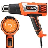REXBETI Heat Gun Variable Temperature 1500W 140℉-932℉ with 3 Air Flow, 9 Accessories for Heat shrink tubing, Wrapping Drying Painting, Non- Slip Soft Handle, Overload Protection