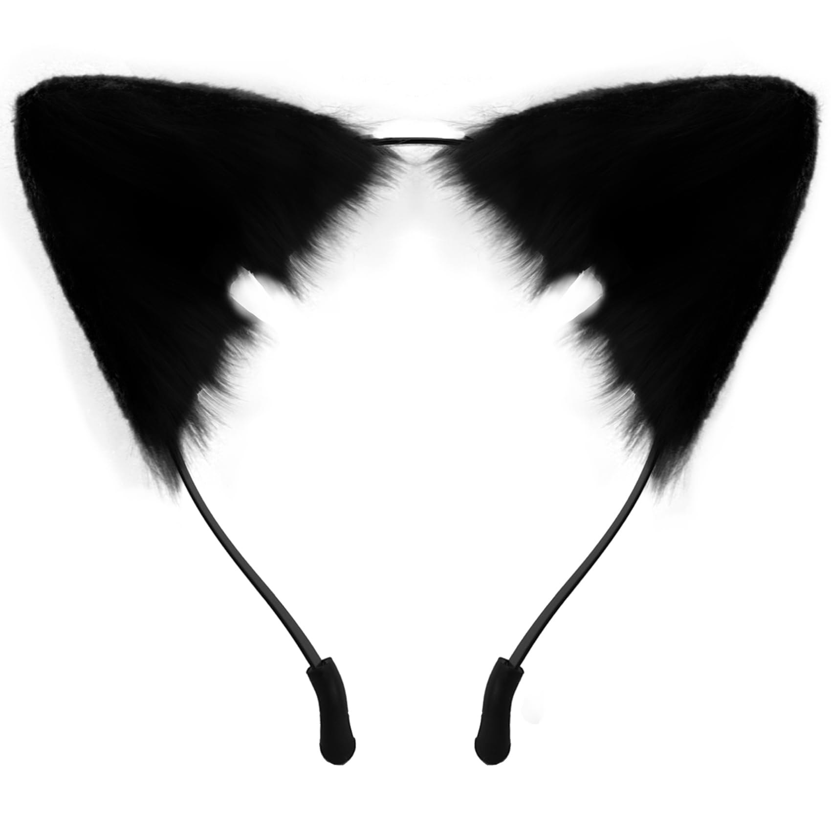 SycloPak Furry Animal Ears Headband - Adjustable Fox/Wolf/Cat Ears for Cosplay Costume, Halloween Party Accessories for Women & Men (Black) — image 1
